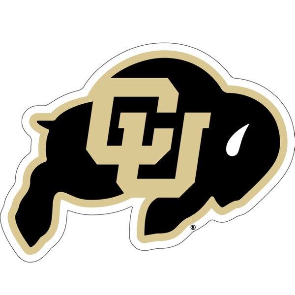 CU Buffaloes logo sticker featuring black buffalo silhouette with gold interlocking CU letters and gold outline